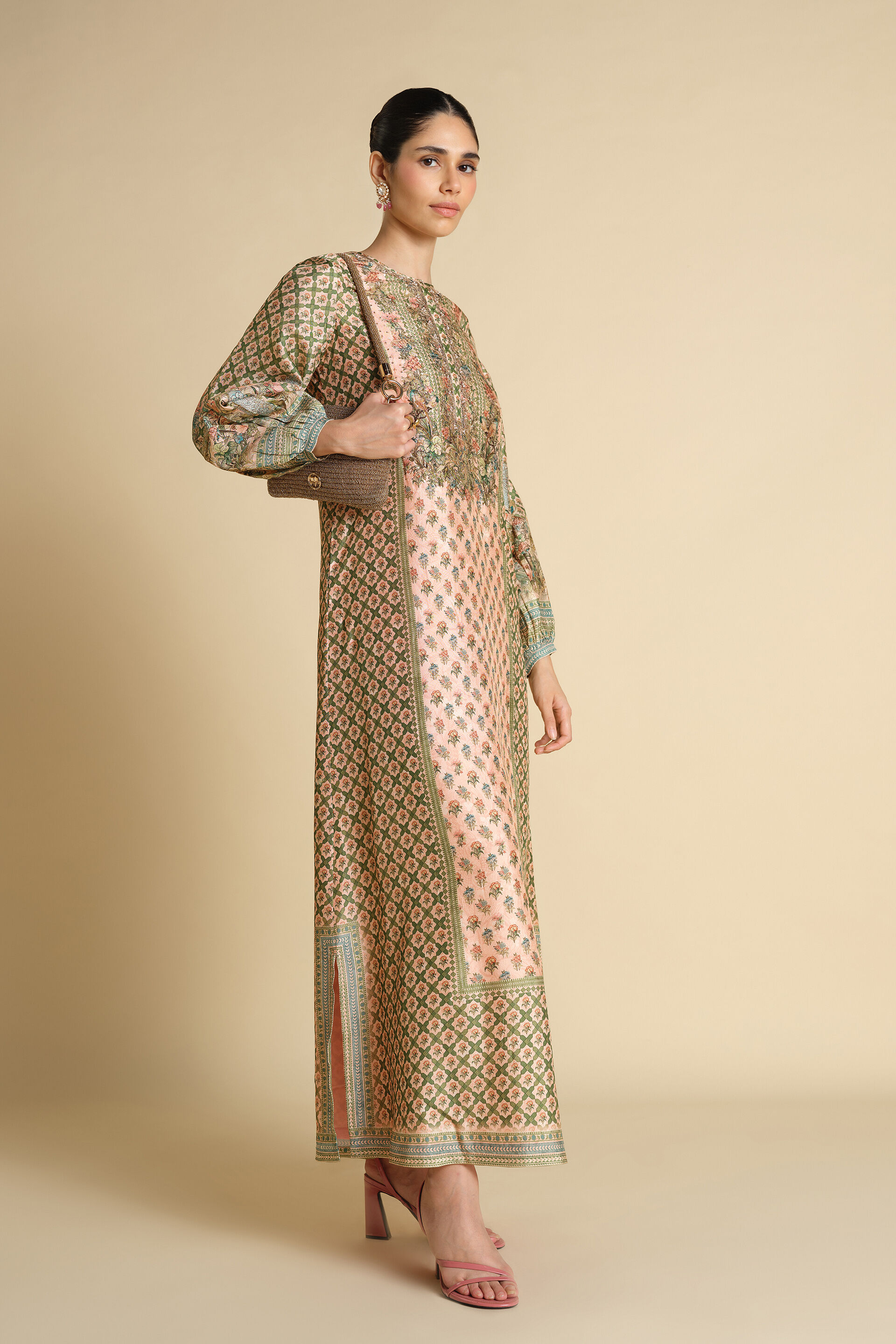 Rhiannon Gota Patti Silk Kaftan - Blush, Blush, image 3
